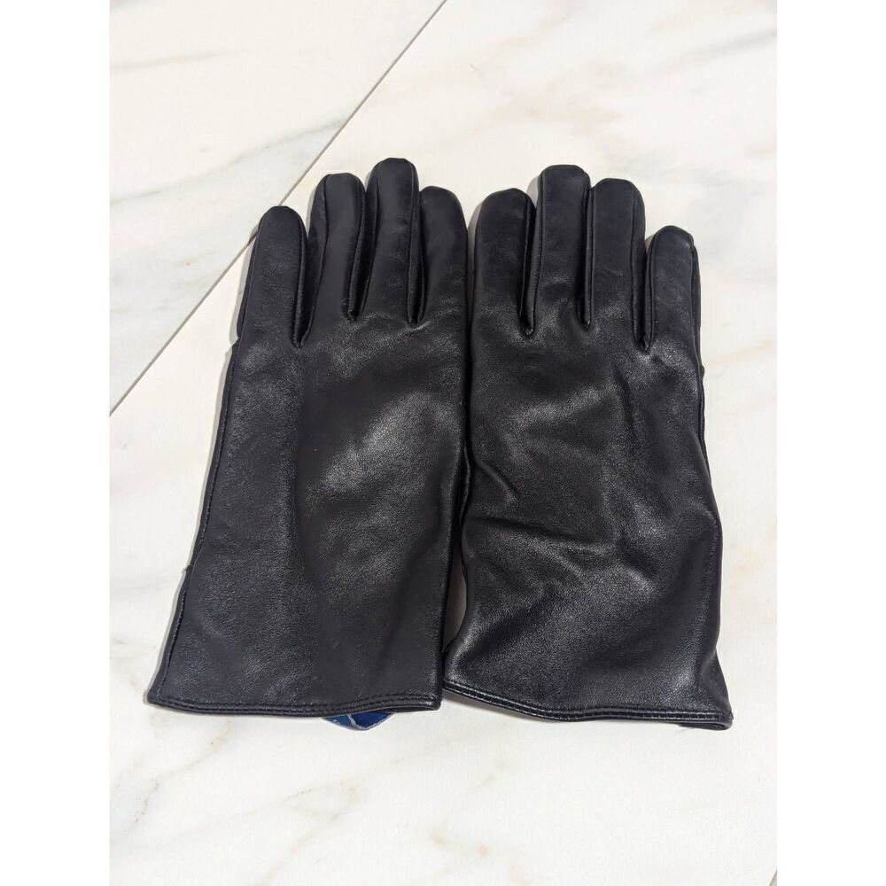 Blue Edge Women's Black Solid Polyester Lined Leather Gloves Size XL